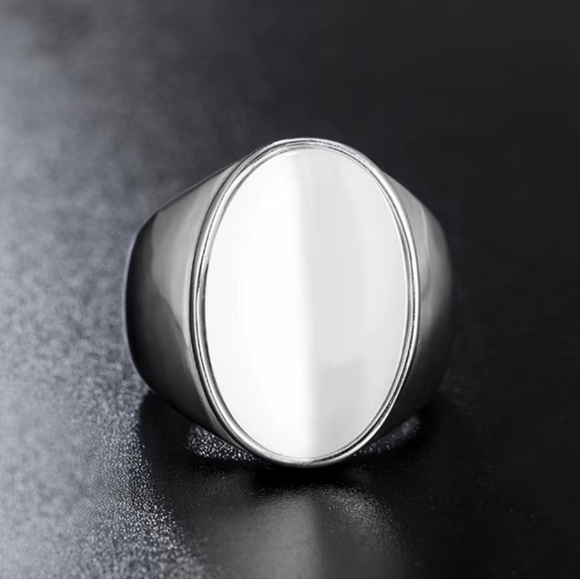 New Men's Stainless Steel Ring With Cloud White Stone - Picture 3 of 6